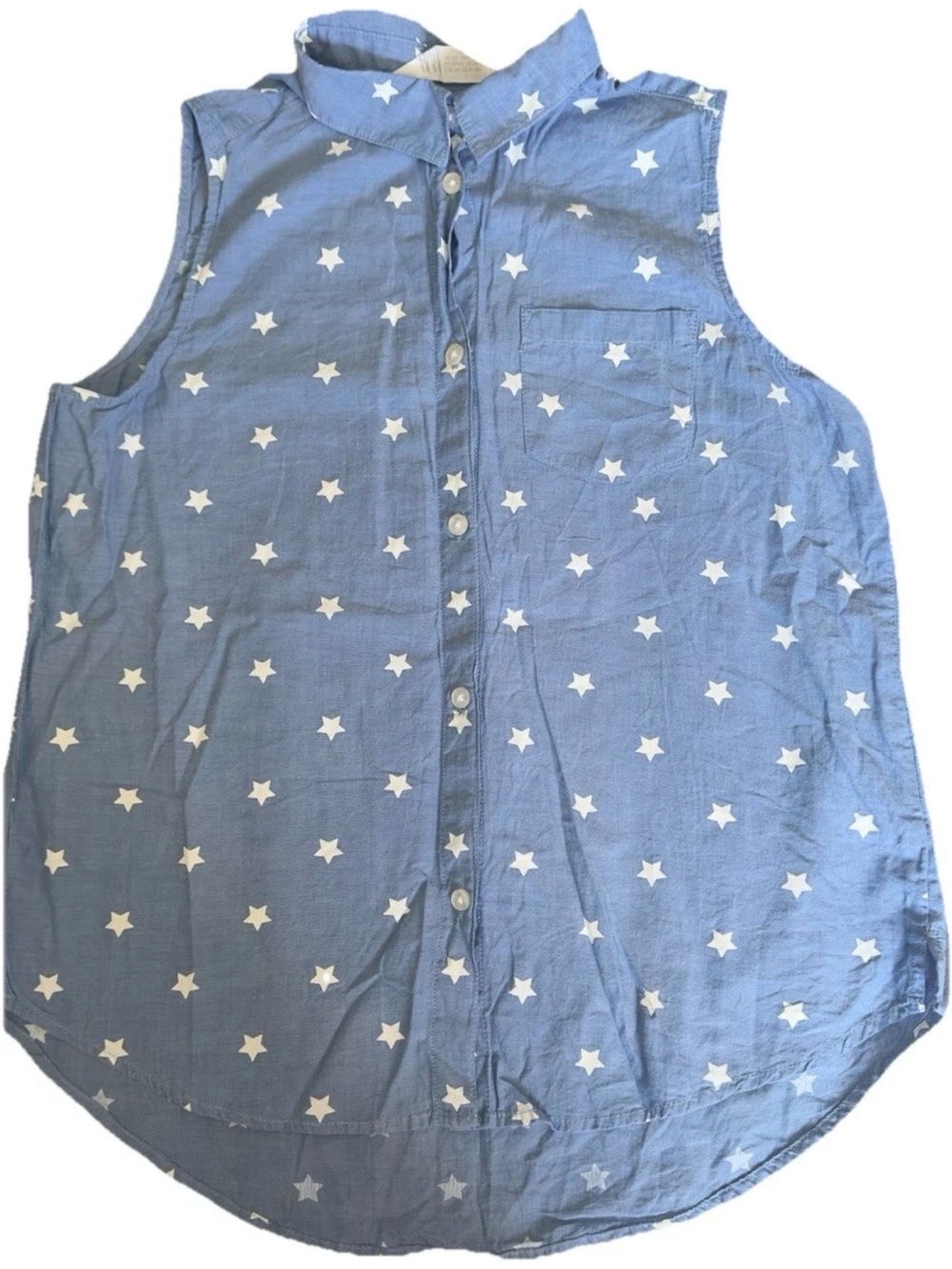 H&M Navy Blue Star-Print Sleeveless Button Top